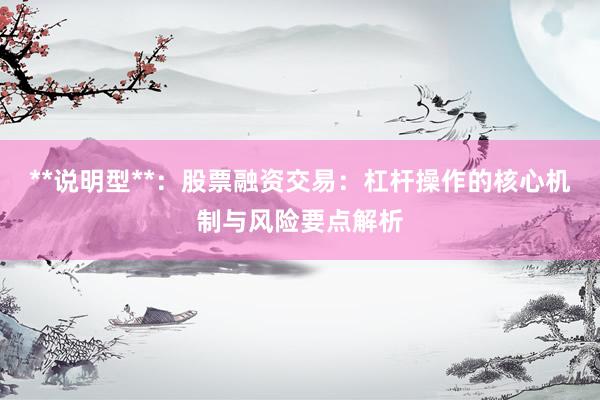 **说明型**：股票融资交易：杠杆操作的核心机制与风险要点解析