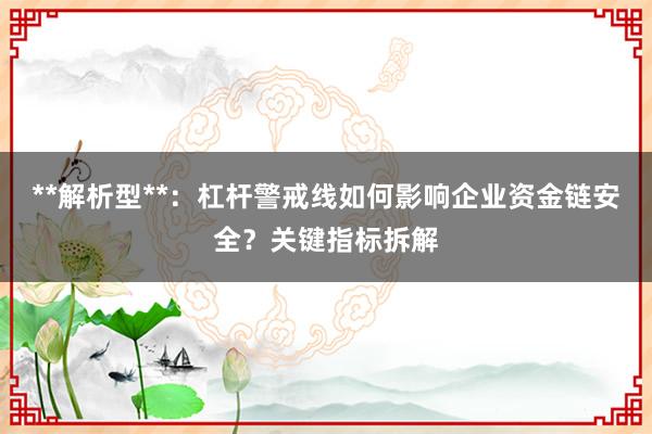 **解析型**：杠杆警戒线如何影响企业资金链安全？关键指标拆解