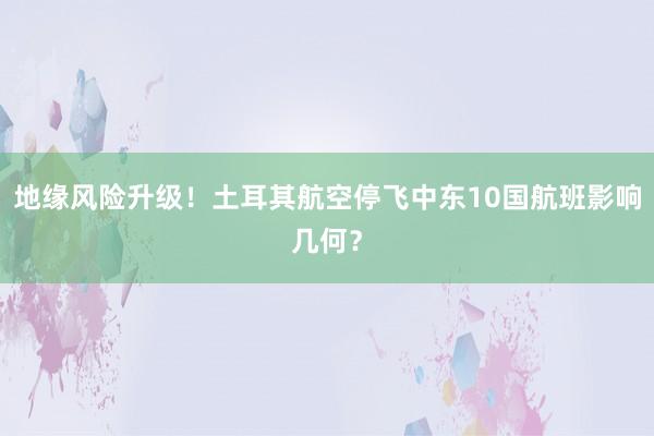 地缘风险升级！土耳其航空停飞中东10国航班影响几何？