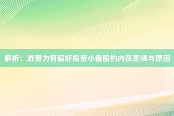 解析：游资为何偏好投资小盘股的内在逻辑与原因