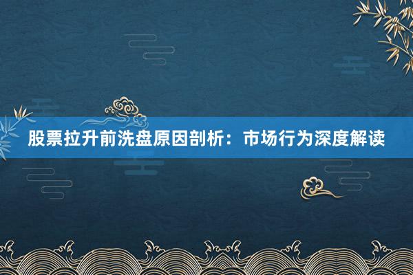 股票拉升前洗盘原因剖析:市场行为深度解读