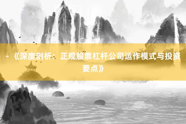- 《深度剖析：正规股票杠杆公司运作模式与投资要点》
