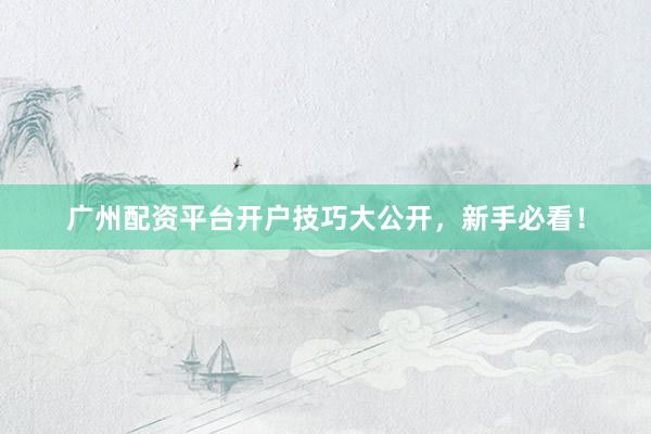 广州配资平台开户技巧大公开，新手必看！